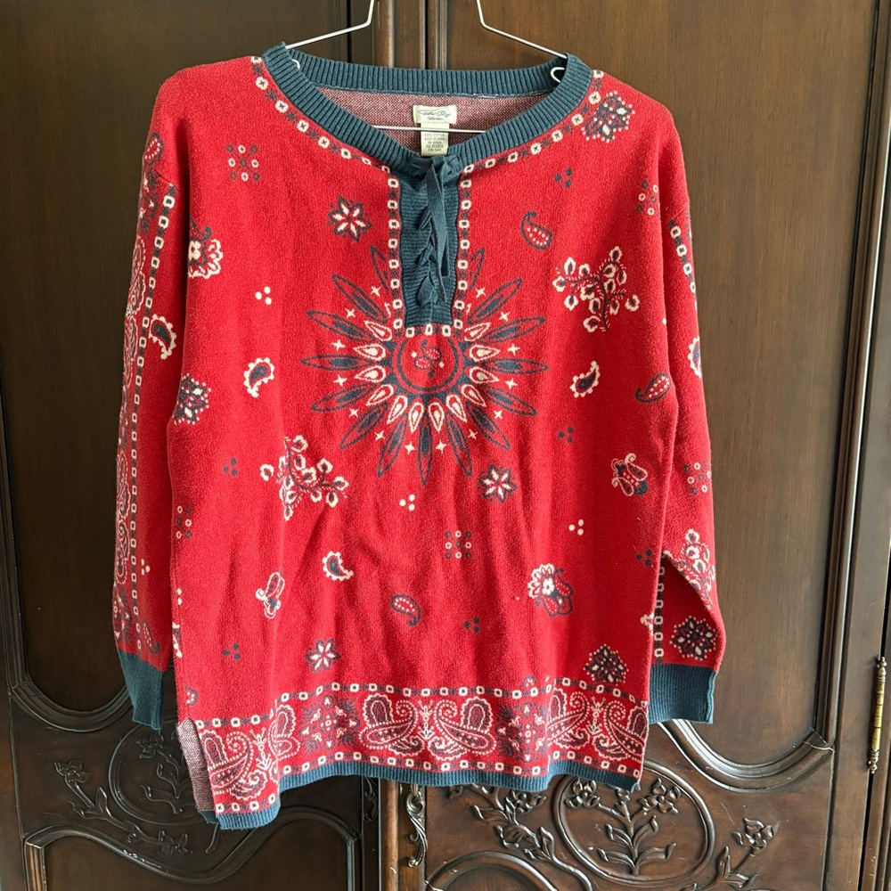 Tasha Polizzi Red, White & Blue Bandana Sweater 100% Cotton size Medium